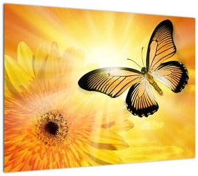 Obraz - Żółty motyl z kwiatkiem (70x50 cm)