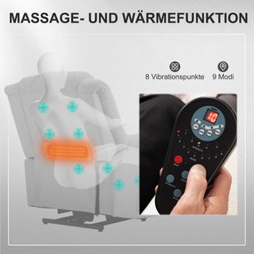 HOMCOM Fotel z Powerlift, Masujący z Funkcją Ciepła, Fotel z Podnóżkiem i Boczną Kieszenią, Obicie z Tkaniny, Ciemnoszary