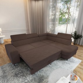 Masseno Narożnik ALVORO z funkcją spania i pojemnikiem na pościel Narozniki L, Rozkładana sofa - Brązowy, QUELLE 25