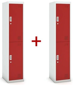 Szafka ubraniowa dwudrzwiowa 1+1 GRATIS, demontaż, zamek cylindryczny, szara/czerwona