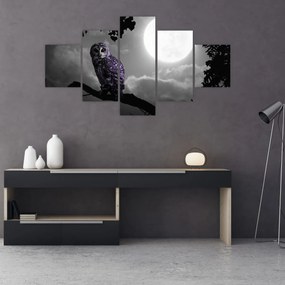 Obraz - Nocna sowa, fioletowa sowa (125x70 cm)