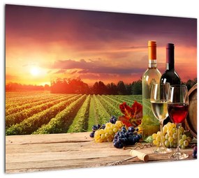Obraz winnicy z winem (70x50 cm)