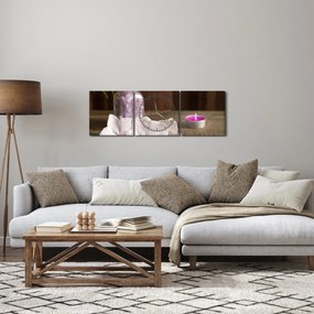 Obraz - Świeca i orchidee (z zegarem) (90x30 cm)