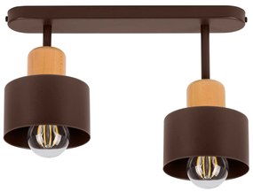 Brązowa lampa sufitowa, dwupunktowy spot DBU3306BR z drewna i metalu E