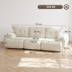 HOMCOM Sofa 3-osobowa, 260 cm, Chenille, bezramowa sofa modułowa z wyjątkowo szerokim, głębokim siedziskiem, szerokie podłokietniki | Aosom PL