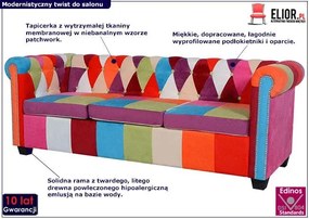 Patchwork sofa w stylu chesterfield trzyosobowa E1-K60