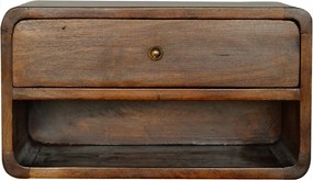 Szafka nocna Floating Curved z drewna kasztanowego Artisan Furniture, 1 szuflada, 1 otwarta półka, gładka brązowa