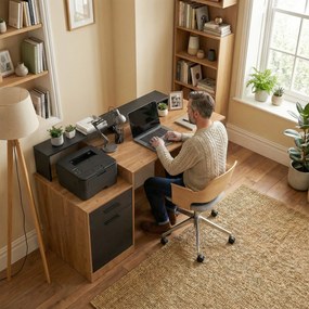 HOMCOM Biurko komputerowe z miejscem na przechowywanie i półkami, nowoczesne biurko do biura i gabinetu, 140 cm, dąb | Aosom PL