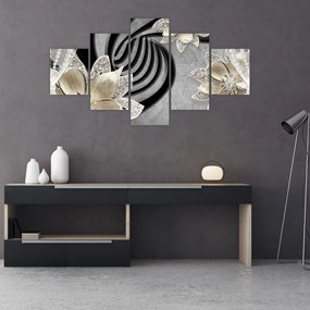 Obraz - 3D złote kwiaty (125x70 cm)