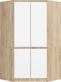 Szafa narożna AKORD S100 Dąb Sonoma 100 cm 4 drzwi fronty kolor Biały mat 6 półek 100x50x180 cm