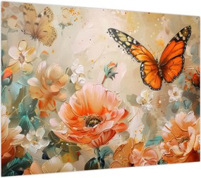 Obraz - Motyl i kwiaty, obraz olejny (70x50 cm)