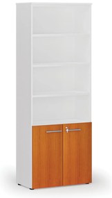 Szafa biurowa kombinowana PRIMO WHITE, drzwi na 2 poziomach, 800 x 420 x 2128 mm, biały/wiśnia