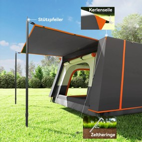 Outsunny Namiot campingowy dla 4-6 osób, lekki, stabilny, wodoszczelny, z werandą, ciemnoszary