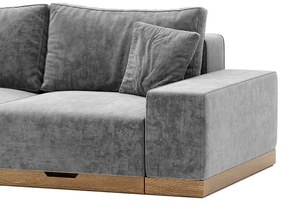 Rozkładana sofa narożna Morani, drewno dębowe, 420x150x71cm