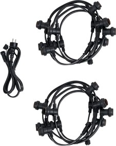 Łączone czarne oświetlenie girlandowe z wtyczką 10m z 20 żarówkami E27 P45 IP44 - Lubber