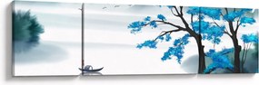 Obraz - Malowane jezioro z łódką (170x50 cm)