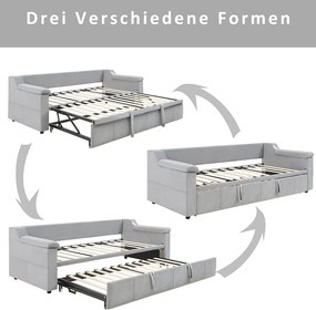 Leżanka 90/180x190 cm - Jasnoszary aksamit - Łóżko dla dorosłych z systemem audio Bluetooth i ładowaniem USB - Bez materaca