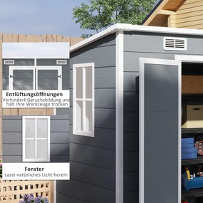 Outsunny 2,4 x 1,3 m Domek Ogrodowy, Szopa z Plastiku z Podłogą, Okno, Zamknięte Drzwi, dla Ogrodu, Tarasu, Szary