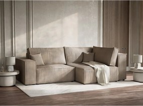 Beżowy sztruksowy rozkładany/ze schowkiem narożnik (prawostronny/w kształcie litery L) Tonga – Maison de Rêve