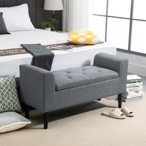 HOMCOM Ławka z miejscem do przechowywania, belastbar do 130 kg, wygląd lnu, drewno kauczukowe, 116 x 44 x 58 cm, Jasnoszary