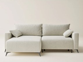 Kremowy rozkładany/ze schowkiem narożnik z tkaniny szenilowej (lewostronny/z szezlongiem) Leon – Maison de Rêve