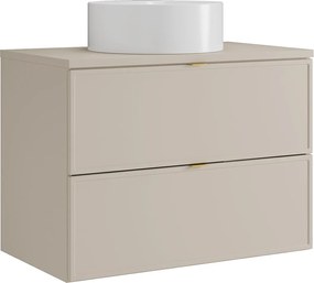 Wisząca szafka łazienkowa z okrągłą umywalką nablatową – Beżowa – 80 cm – ONDIL