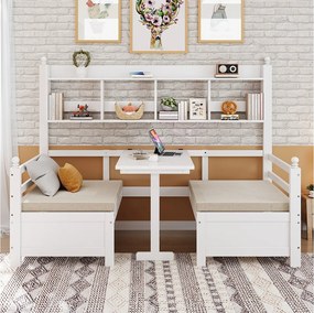 Wielofunkcyjna sofa rozkładana - 200 x 90 cm - 2 w 1 - z poduszkami i schowkiem - Drewno lite - Biały