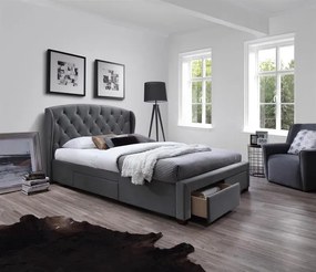 Łóżko SABRINA 160x200 szare z szufladami HALMAR
