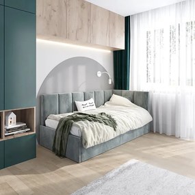 Szare narożne łóżko tapicerowane młodzieżowe 90x200 W6-C98