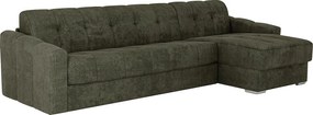 Kanapa narożna rozkładana typu express typu express z zielonej teksturowanej tkaniny w kolorze khaki - Powierzchnia spania 160 cm - Materac 22 cm z pianką z pamięcią kształtu - DARIELO