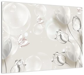 Obraz - Tulipany między bąbelkami (70x50 cm)