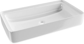 Umywalka ceramiczna nablatowa prostokątna biała bez otworu na baterię 76 x 41 cm KLUDE