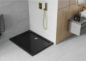 Mexen Flat brodzik prostokątny slim 120 x 80 cm, czarny, syfon złoty - 40708012G