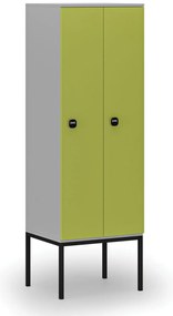 Drewniana szafa ubraniowa z podstawą, 2-drzwiowa, 1871 x 600 x 500 mm, demontaż, zamek RFID, szary/zielony