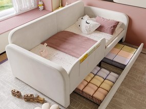 Sofa‑łóżko dziecięce 90x200 cm z aksamitu - z 2 szufladami - 3 małe kieszenie do przechowywania - Biały (bez materaca)