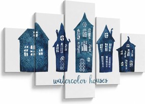 Obraz - Niebieskie domy akwarelowe (125x70 cm)