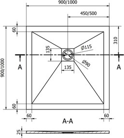 Mexen Stone+ brodzik kompozytowy kwadratowy 100 x 100 cm, czarny - 44701010