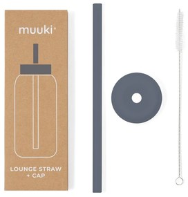 Silikonowa słomka z wieczkiem i szczoteczką w komplecie Smoke Grey – Muuki