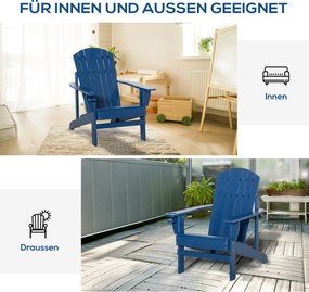 Outsunny krzesło ogrodowe Adirondack z uchwytem na kubek leżak ogrodowy krzesło balkonowe lite drewno kolor niebieski 97 x 72,5 x 93 cm