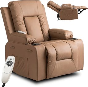 Fotel Masujący BOX Rozkładany z Podnóżkiem Karmelowy Ekoskóra Nowoczesny