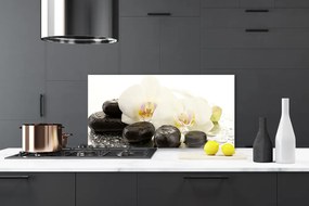 Panel Szklany Równowaga: Kwiat i Gładki Kamień