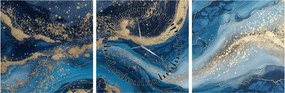 Obraz - Abstrakcyjny niebiesko-złoty marmur (z zegarem) (90x30 cm)