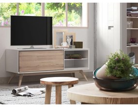 Biało-naturalny stołek z litego drewna munggur Brocsy – Kave Home