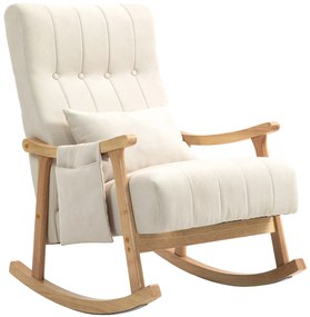 HOMCOM Fotel bujany z poduszką lędźwiową, szerokie siedzisko, rama bukowa, do 120 kg, Beżowy