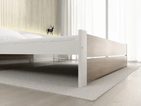 Łóżko IKAROS DOUBLE 160 x 200 cm, białe/dąb sonoma Stelaż: Ze stelażem listwowym rolowanym, Materac: Bez materaca