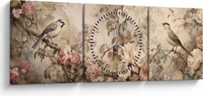 Obraz - Obraz ptaka w stylu vintage (z zegarem) (90x30 cm)