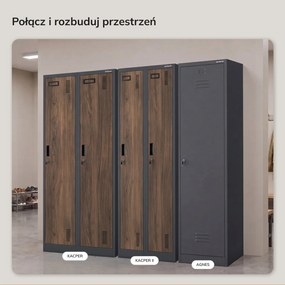 Szafka pracownicza dwukomorowa antracytowa, orzech, 600x1800x500 mm: KACPER II Eco Design