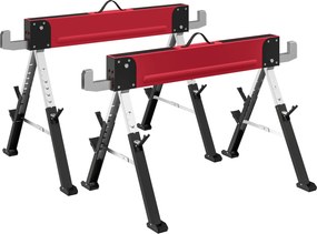 HOMCOM Zestaw 2 stojaków roboczych do 1160 kg, składane, regulowane 7 poziomów wysokości 64-81 cm, metalowe z uchwytem, czerwone | Aosom PL