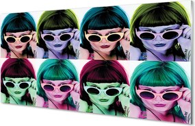 Szklany Panel Kobieta w Okularach i Kolorowych Włosach