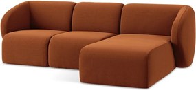 Aksamitny narożnik (prawostronny/z szezlongiem) w kolorze terakoty Lani – Makamii